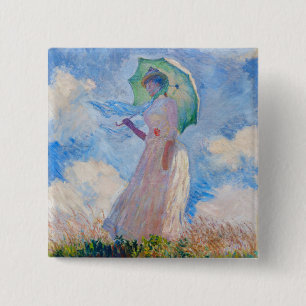 Badge Carré 5 Cm Claude Monet - Femme à l'ombrelle tournée vers la