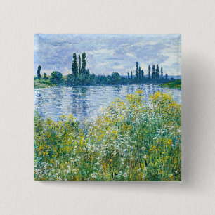 Badge Carré 5 Cm Claude Monet - Fleurs sur les banques