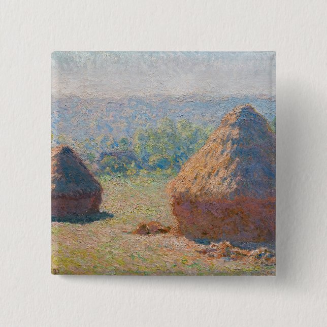 Badge Carré 5 Cm Claude Monet - Haystacks, fin de l'été (Devant)