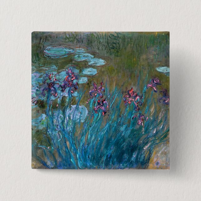 Badge Carré 5 Cm Claude Monet : Iris et nénuphars (Devant)