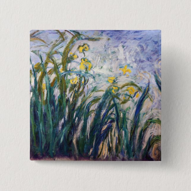 Badge Carré 5 Cm Claude Monet - Iris jaunes et violets (Devant)