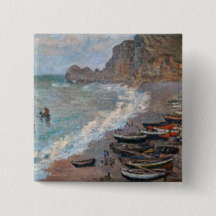 Badge Carré 5 Cm Claude Monet - La plage d'Etretat