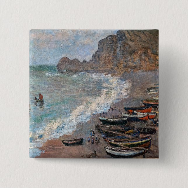 Badge Carré 5 Cm Claude Monet - La plage d'Etretat (Devant)