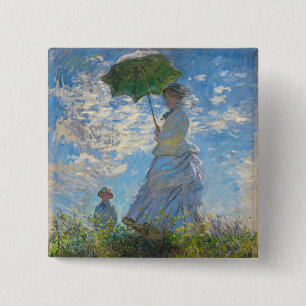 Badge Carré 5 Cm Claude Monet - La Promenade, Femme avec un Parasol