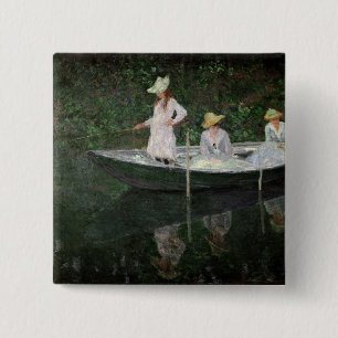 Badge Carré 5 Cm Claude Monet   le bateau chez Giverny, c.1887