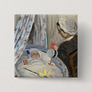 Badge Carré 5 Cm Claude Monet le berceau, Camille avec le fils