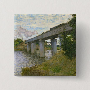 Badge Carré 5 Cm Claude Monet   le pont de chemin de fer à