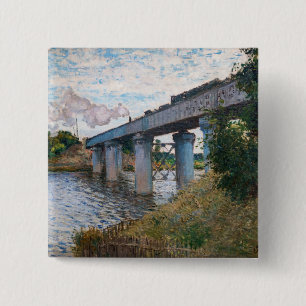 Badge Carré 5 Cm Claude Monet - Le Pont ferroviaire à Argenteuil