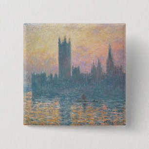Badge Carré 5 Cm Claude Monet   les Chambres du Parlement, coucher