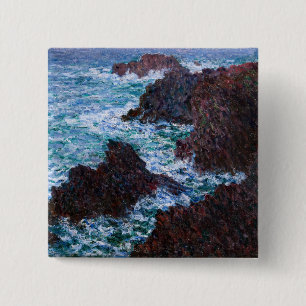 Badge Carré 5 Cm Claude Monet - Les Rochers à Belle-Ile, Côte sauva