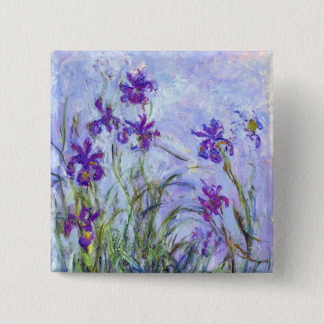 Badge Carré 5 Cm Claude Monet - Lilac Irises / Iris Mauves (Devant)