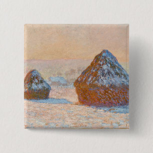 Badge Carré 5 Cm Claude Monet - Meules, Effet de Neige, Le Matin