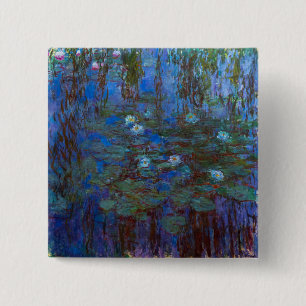 Badge Carré 5 Cm Claude Monet - Nymphéas bleus