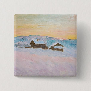 Badge Carré 5 Cm Claude Monet - Paysage norvégien, Maisons bleues