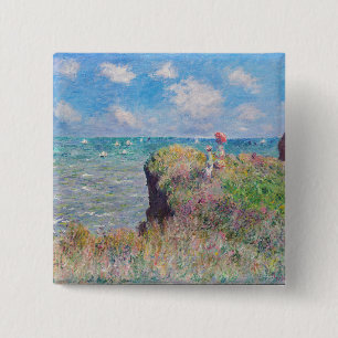 Badge Carré 5 Cm Claude Monet - Promenade Cliff à Pourville