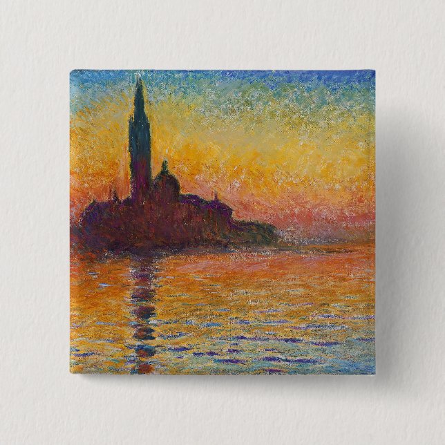 Badge Carré 5 Cm Claude Monet - San Giorgio Maggiore à Dusk (Devant)
