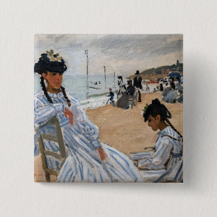 Badge Carré 5 Cm Claude Monet - Sur la plage à Trouville