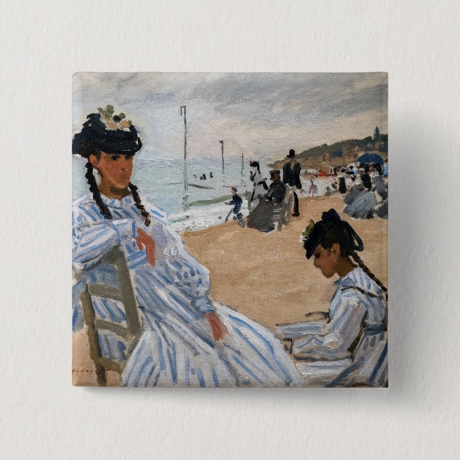 Badge Carré 5 Cm Claude Monet - Sur la plage à Trouville (Devant)