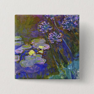 Badge Carré 5 Cm Claude Monet Water Lilies et Agapanthus