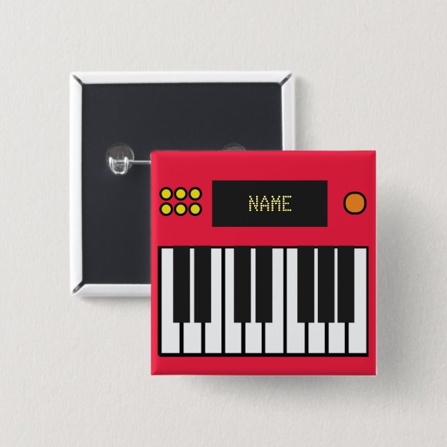 Badge Carré 5 Cm Clavier de musique de piano personnalisé rouge (Devant & derrière)