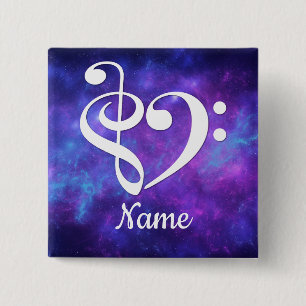 Badge Carré 5 Cm Clé de basse Treble Clef Coeur Nebula Customisé