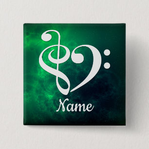 Badge Carré 5 Cm Clé de basse Treble Clef Coeur Nebula Customisé
