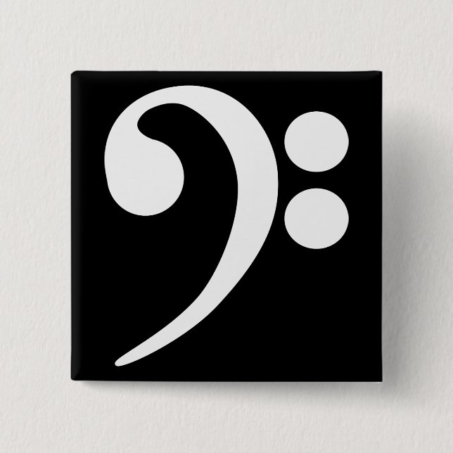 Badge Carré 5 Cm Clé de Fa blanche (Devant)