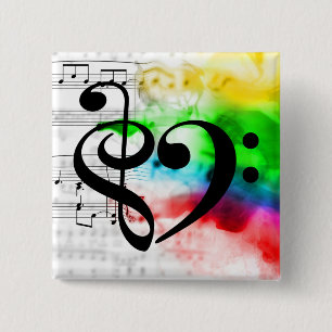 Badge Carré 5 Cm Clé de Sol Clé de Fa Coeur Musique Vintage sur Par