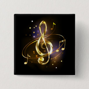 Badge Carré 5 Cm Clé de Sol Musicale en Or