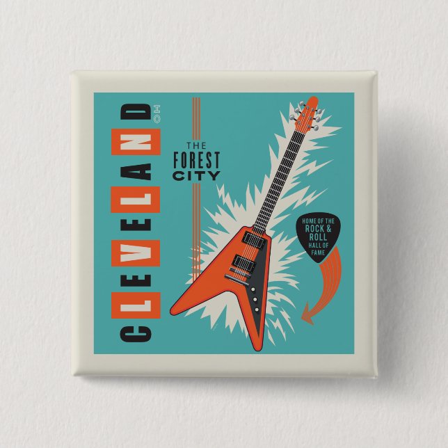 Badge Carré 5 Cm Cleveland Ohio | Guitare électrique (Devant)
