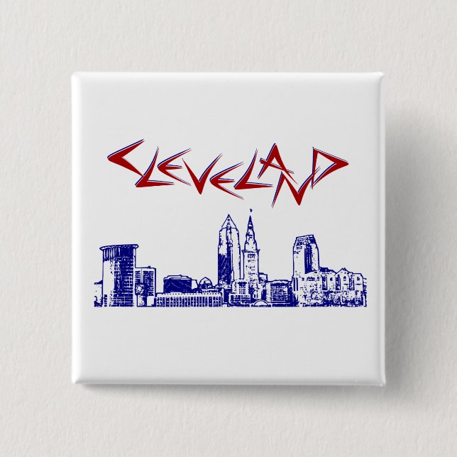 Badge Carré 5 Cm Cleveland Skyline (Devant)