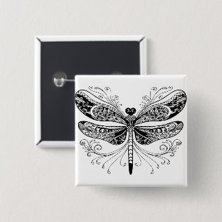 Badge Carré 5 Cm Clin de libellule noire et blanche