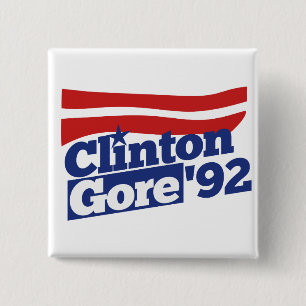 Badge Carré 5 Cm Clinton Gore 92 rétro 90s Bill Clinton al gore