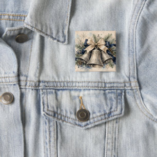 Badge Carré 5 Cm Clochettes de Noël en argent élégantes à l'aquarel