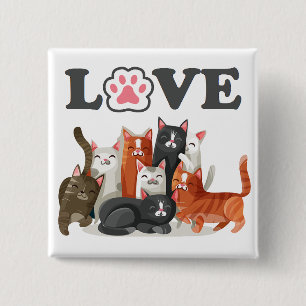Badge Carré 5 Cm Clowder mignon de chats illustration avec LOVE