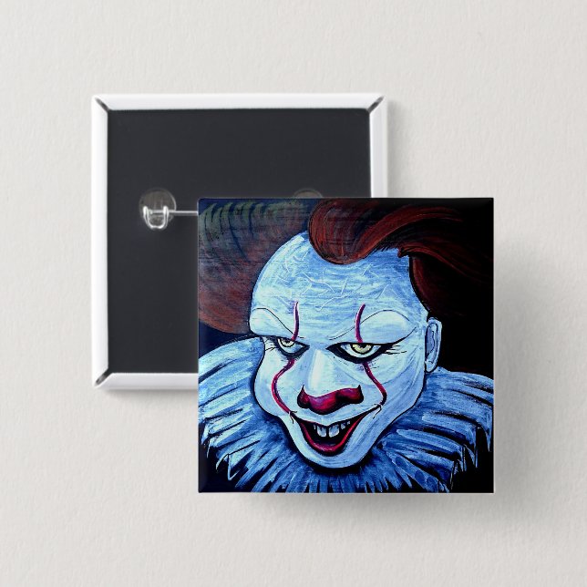 Badge Carré 5 Cm Clown : Mal (Devant & derrière)