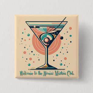 Badge Carré 5 Cm Club Atomic Martini Rétro Futuriste Espace Age