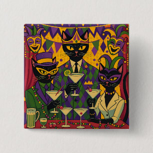 Badge Carré 5 Cm Club de Martini du Chat Noir Rétro Futuriste Mardi