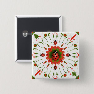 Badge Carré 5 Cm Coccinelle de Noël Rouge Blanc Vert Dessinée à la