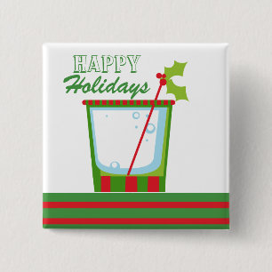 Badge Carré 5 Cm Cocktail de houx de Noël bonnes fêtes
