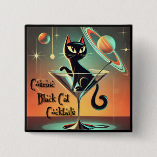 Badge Carré 5 Cm Cocktails Futuristes Atomiques Chat Noir Cosmique