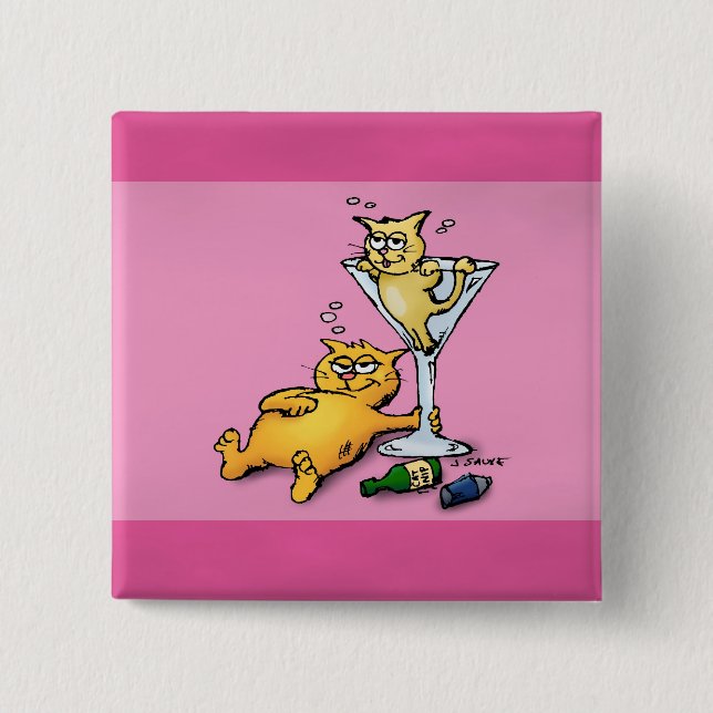 Badge Carré 5 Cm Cocktails & KIttens Bouton de dessin rose (Devant)