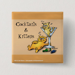 Badge Carré 5 Cm Cocktails & Kittens Gold Cartoon Button