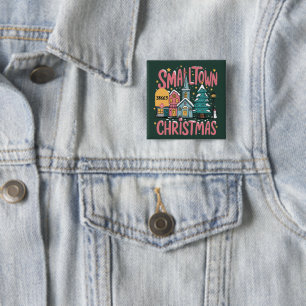Badge Carré 5 Cm Code Postal Personnalisé Petit Village Noël Rose 