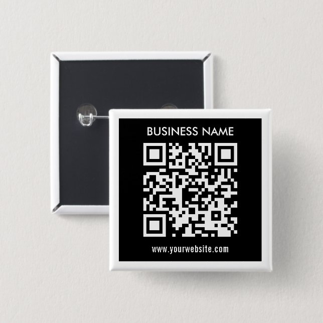 Badge Carré 5 Cm Code QR modifiable (généré instantanément) | Noir (Devant & derrière)