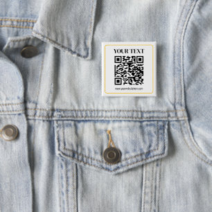 Badge Carré 5 Cm Code QR modifiable & Texte avec bordure jaune doré
