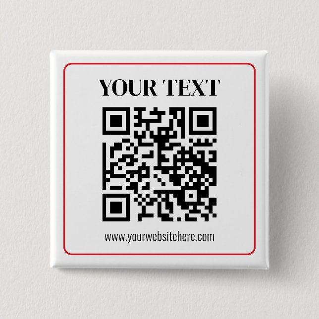 Badge Carré 5 Cm Code QR simple noir et blanc avec bordure rouge (Devant)