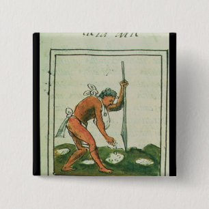 Badge Carré 5 Cm Codex florentin par Bernardino de Sahagun