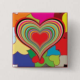 Badge Carré 5 Cm Coeur Abstrait Couches Arc-en-Ciel Vibrant