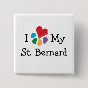 Badge Carré 5 Cm Coeur animal de Lover_I mon St Bernard
